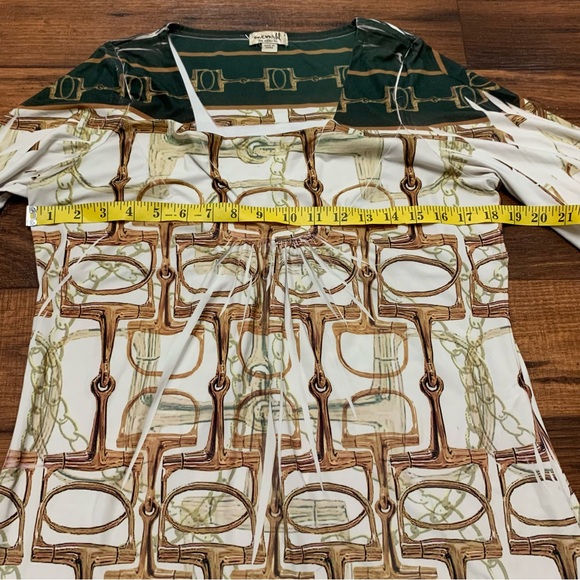 One World Green Blouse Top 3/4 Sleeve Women's Size L Horse Bit Print - Picture 5 of 9